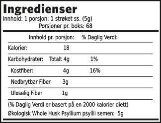Whole Husk Psyllium ingredienser